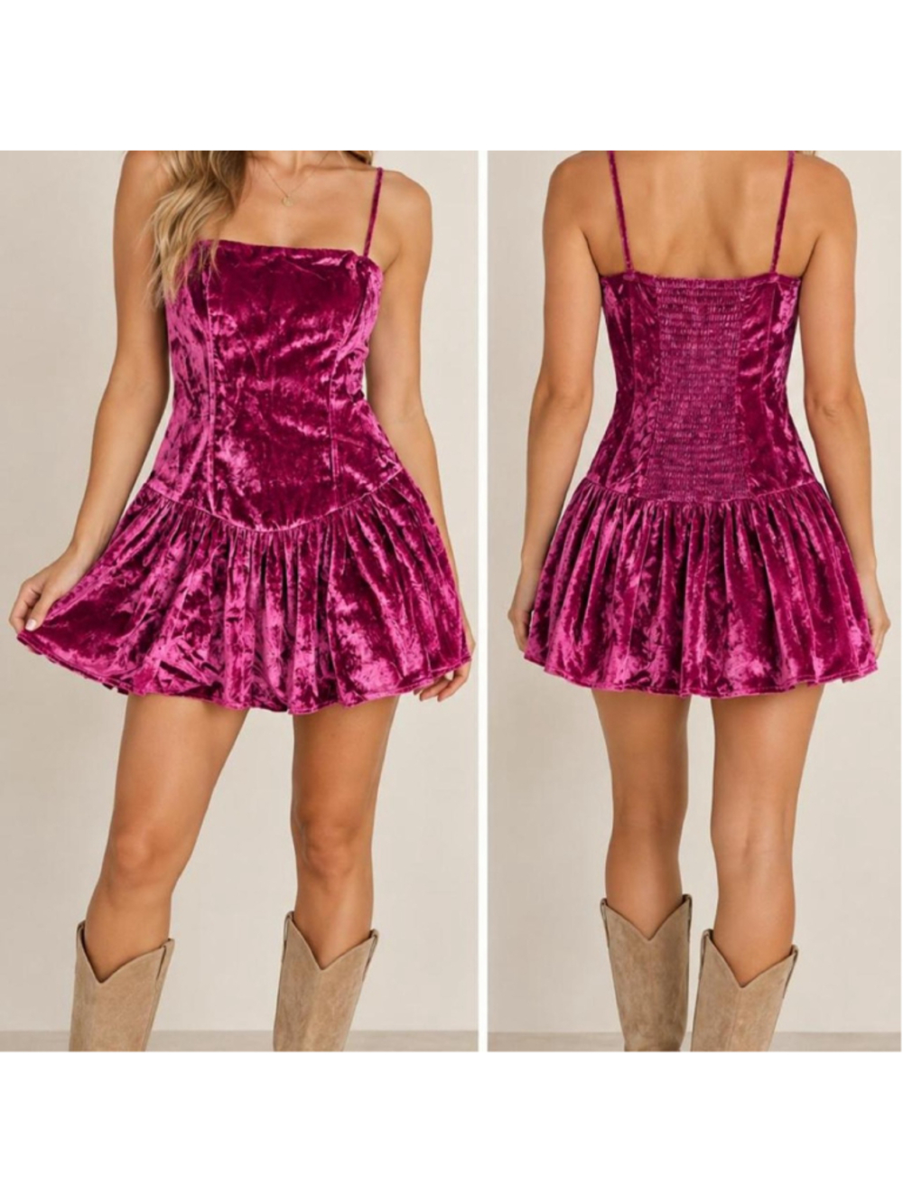 Maeve Anthropologie Magenta Crushed Velvet Mini Dress Size XSP Petite